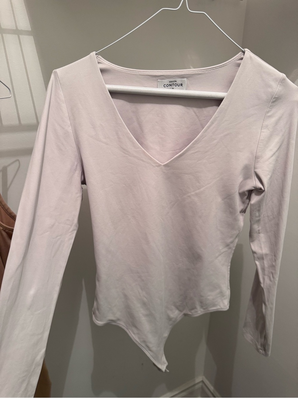 Babaton Off White Long-Sleeve V-Neck Bodysuit